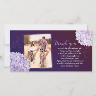 Hydrangeas Deep Purple Wedding Photo Thank You Card