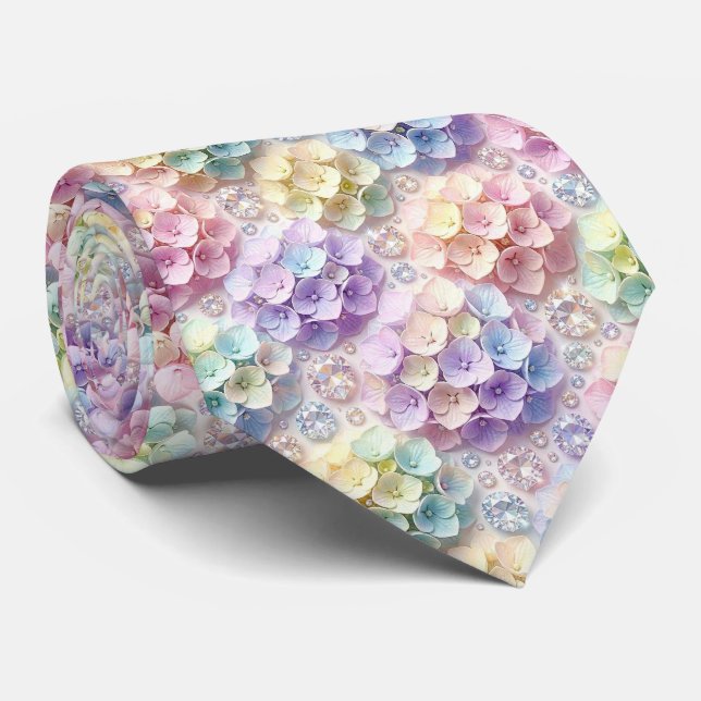  Hydrangeas & Diamonds | Pastel Rainbow Neck Tie (Rolled)