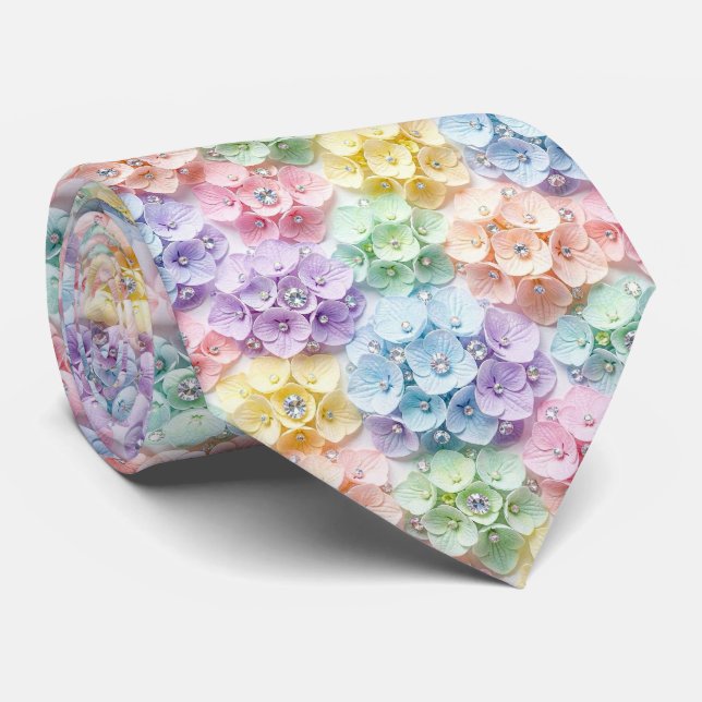  Hydrangeas & Diamonds | Pastel Rainbow Neck Tie (Rolled)