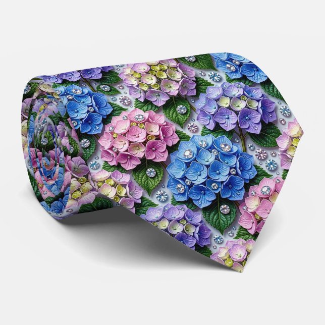  Hydrangeas & Diamonds | Wedding and Events Neck  Tie (Rolled)