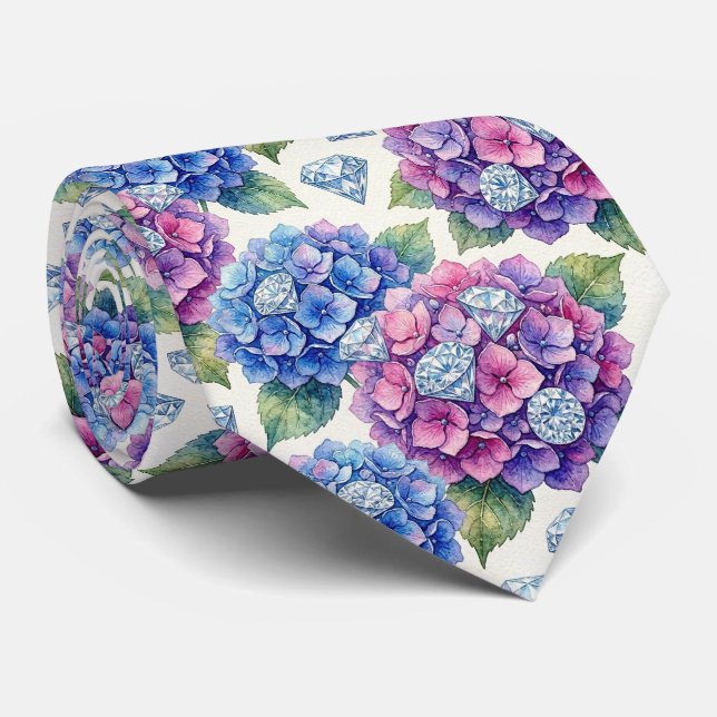  Hydrangeas & Diamonds | Wedding and Events Neck  Tie (Rolled)