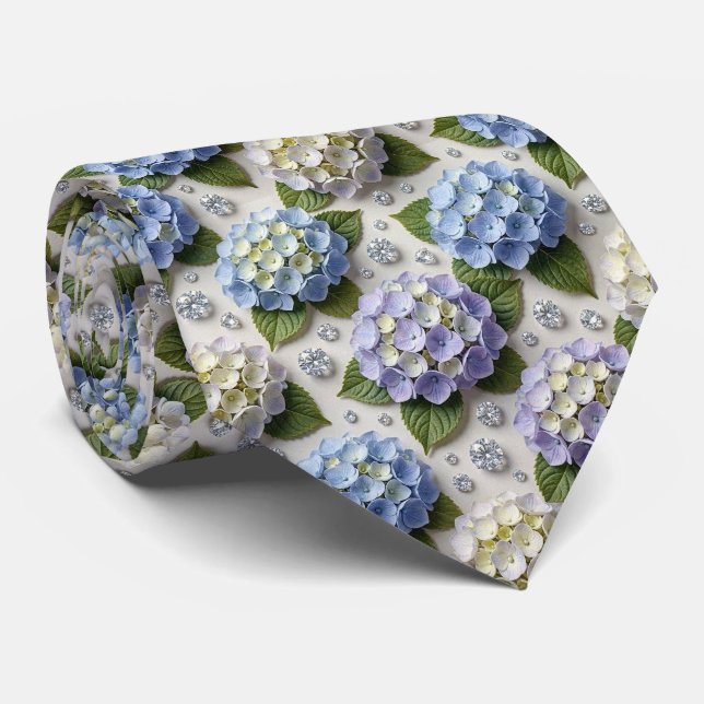  Hydrangeas & Diamonds | Wedding and Events Neck  Tie (Rolled)