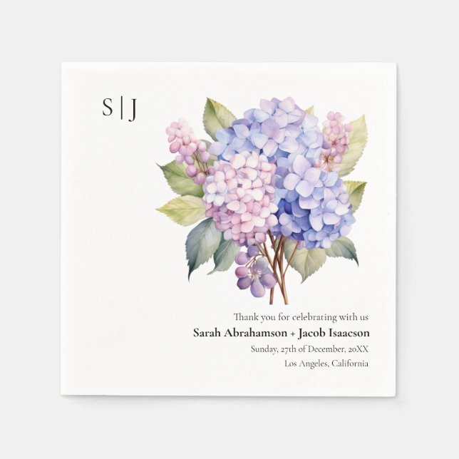 Hydrangeas Elegant Wedding Napkins (Front)