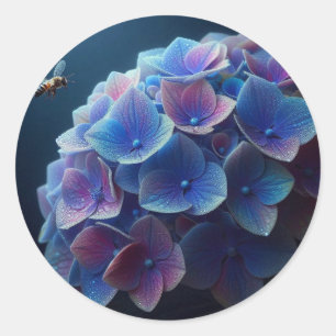 Hydrangeas Floral Purple and Blue Classic Round Sticker