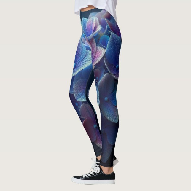 Hydrangeas Floral Purple and Blue Leggings (Left)