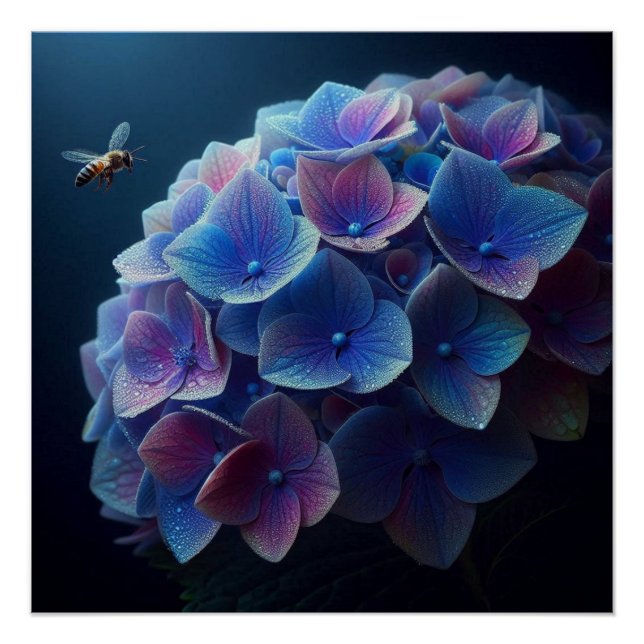 Hydrangeas Floral Purple and Blue Poster (Front)