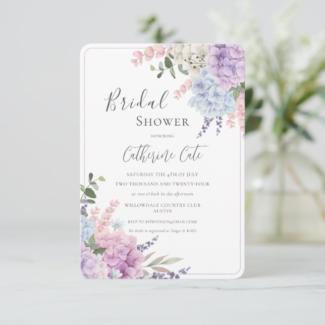 Hydrangeas Floral Watercolor Bridal Shower Invitation (Standing Front)