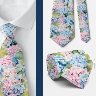 Hydrangeas Floral Watercolor Flowers Wedding Tie
