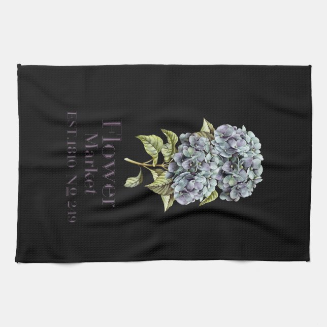 Hydrangeas Flower Market Black Kitchen Towel (Horizontal)