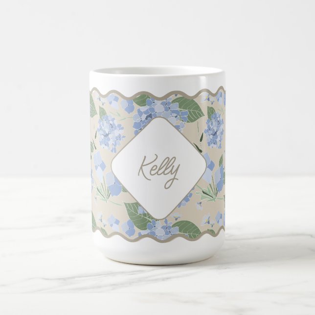 Hydrangeas Girly Delicate Personalised Coastal Coffee Mug (Center)
