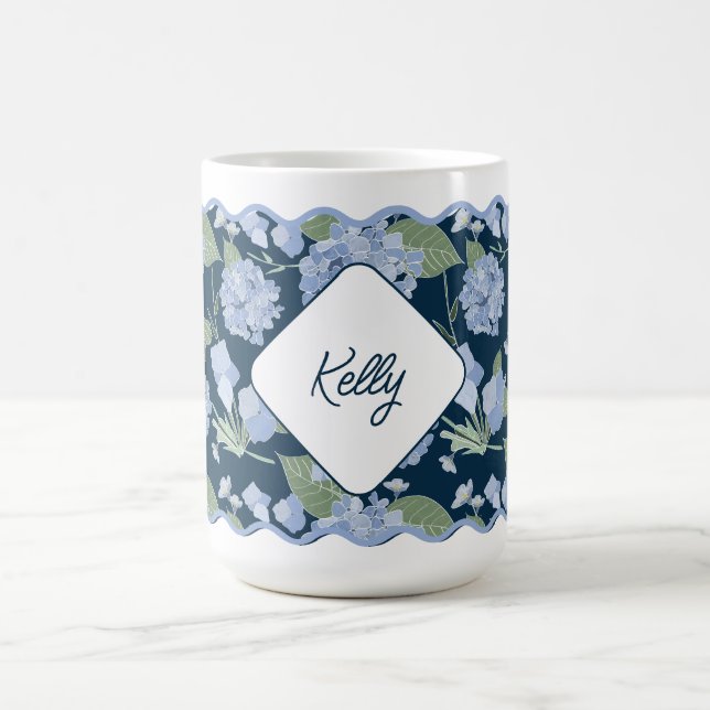 Hydrangeas Girly Delicate Personalised Coastal Coffee Mug (Center)