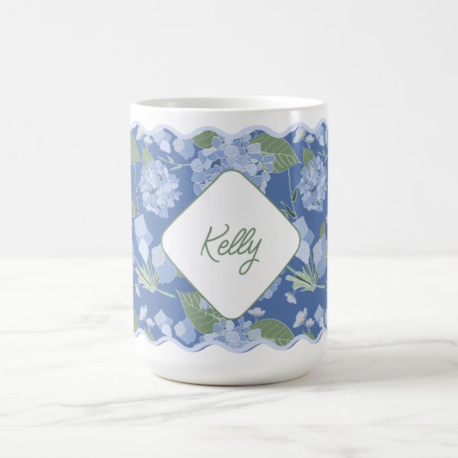 Hydrangeas Girly Delicate Personalised Coastal Coffee Mug (Center)