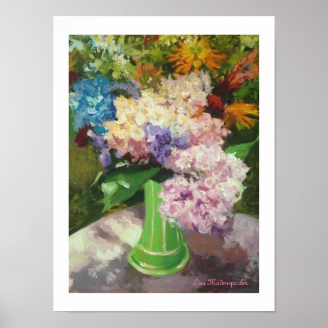 Hydrangeas in a Green Vase Poster (Front)