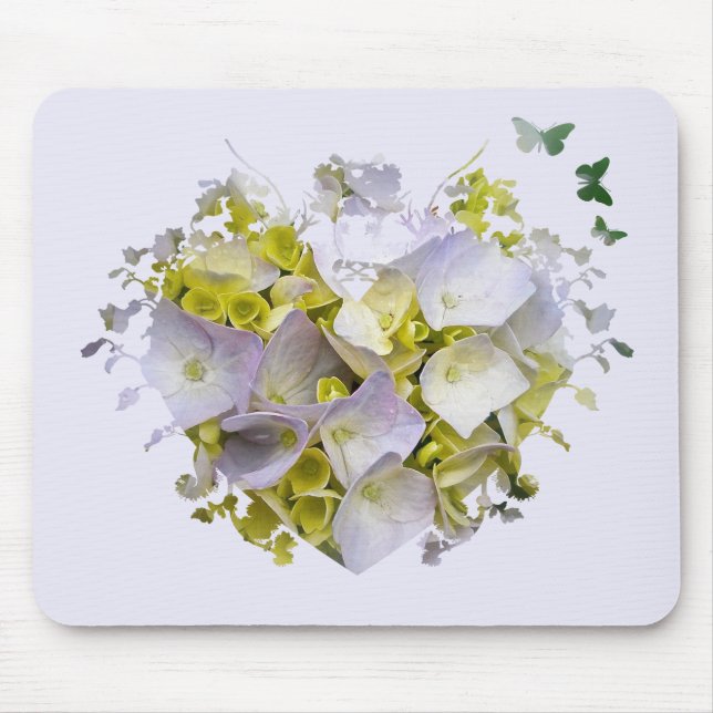 Hydrangeas in a Heart Cutout Mouse Mat (Front)