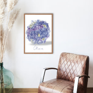 Hydrangeas in Watercolour with Name Poster