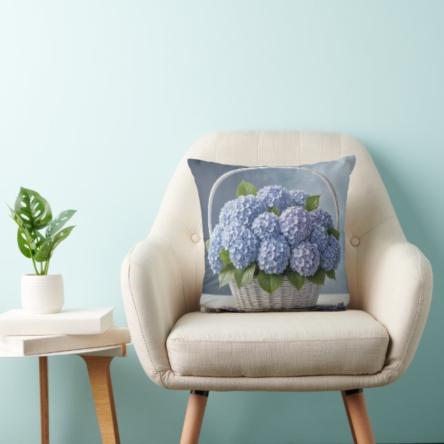 Hydrangeas In Wicker Basket Cushion (Chair)