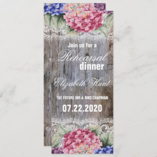 Hydrangeas Lace & Barn Wood Rehearsal Dinner Card