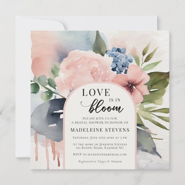 Hydrangeas Love Bloom Boho Arch Bold Bridal Shower Invitation (Front)