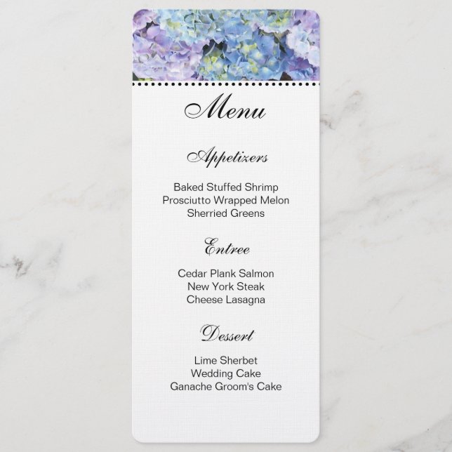 Hydrangeas Menu Card (Front)