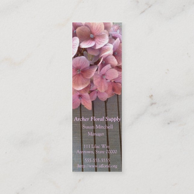 Hydrangeas on a 1915 book bookmark business card (Back)