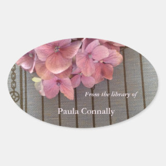 Hydrangeas on a vintage book oval sticker