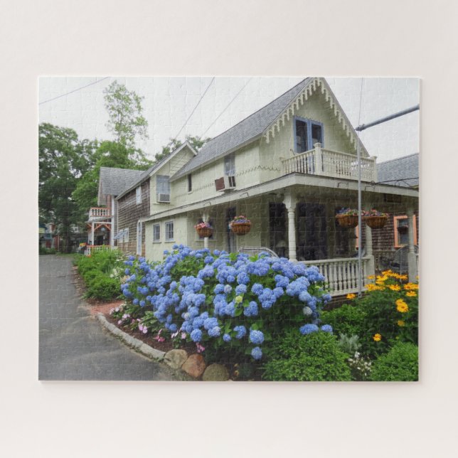 Hydrangeas on the Corner - Martha's Vineyard Jigsaw Puzzle (Horizontal)