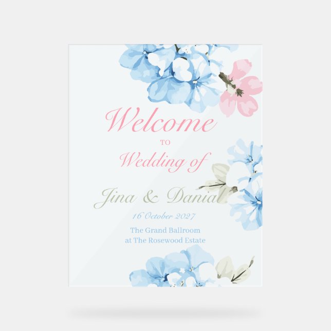 Hydrangeas Pastel Bloom Acrylic Sign (Front)
