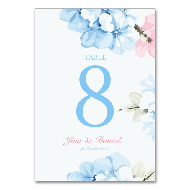 Hydrangeas Pastel Bloom Table Number (Front)