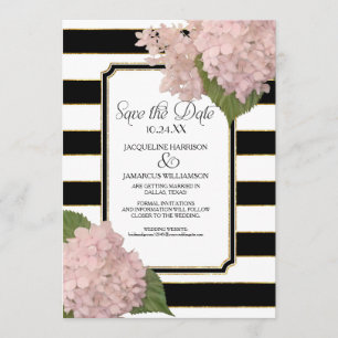 Hydrangeas Save the Date Photo Wide Stripe Gold Invitation