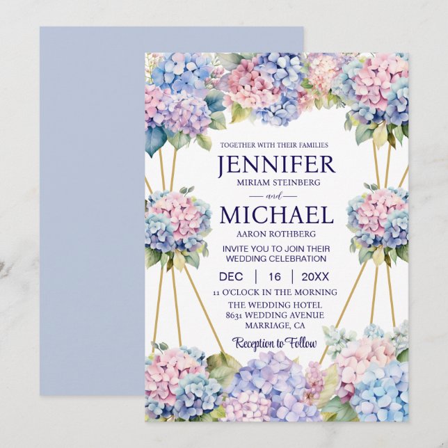 Hydrangeas Spring Flowers Wedding Invitations (Front/Back)