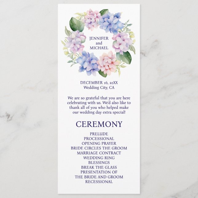 Hydrangeas Spring Flowers Wedding Program Programme (Front)