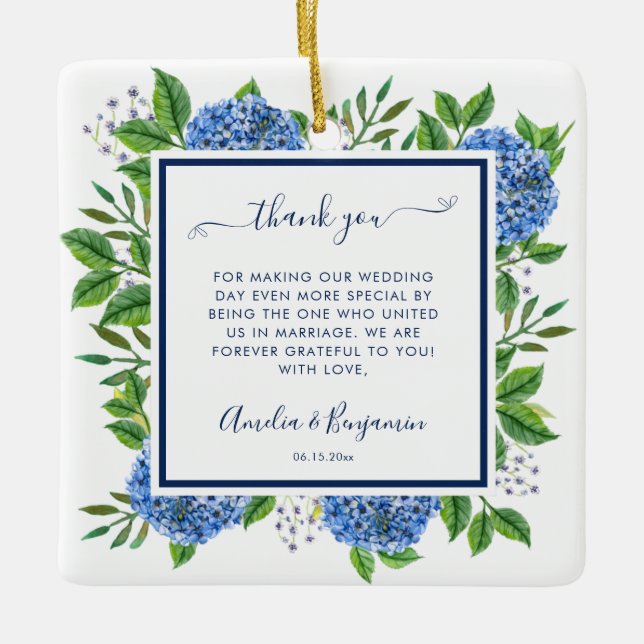 Hydrangeas Thank You Gift For Wedding Officiant Ceramic Ornament (Front)