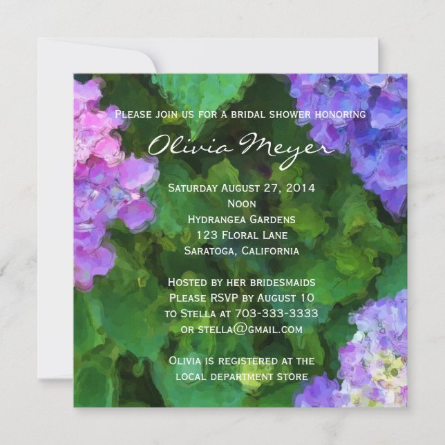 Hydrangeas Watercolor Bridal Shower Invitation (Front)