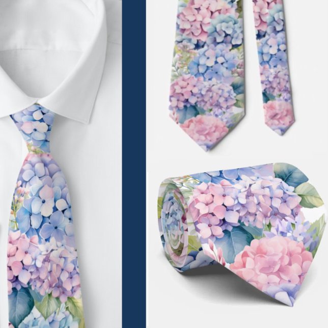 Hydrangeas Watercolor Floral Formal Neck Tie (Creator Uploaded)