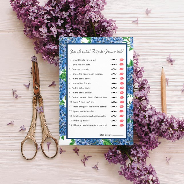 Hydrangeas Watercolor Guess Who Bridal Shower Game (Creator Uploaded)