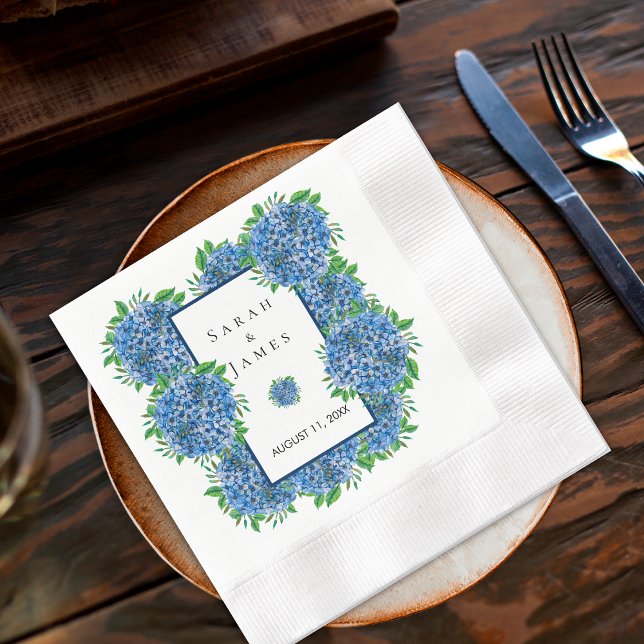 Hydrangeas Watercolor Wedding Cocktail Napkins (Creator Uploaded)