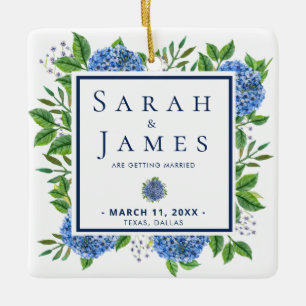 Hydrangeas Watercolor Wedding Save The Date Ceramic Ornament