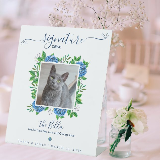 Hydrangeas Wedding 1 Photo Pet Signature Drink Pedestal Sign (Creator Uploaded)