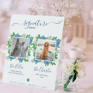 Hydrangeas Wedding Photo Pet Signature Drink Pedestal Sign