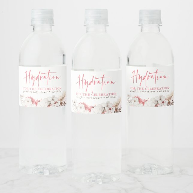 Hydration for the Celebration - Pink Floral Water Bottle Label (Bottles)