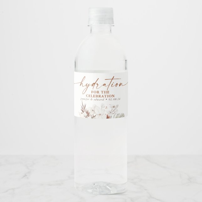 Hydration for the Celebration - Terracotta Floral  Water Bottle Label (Front)