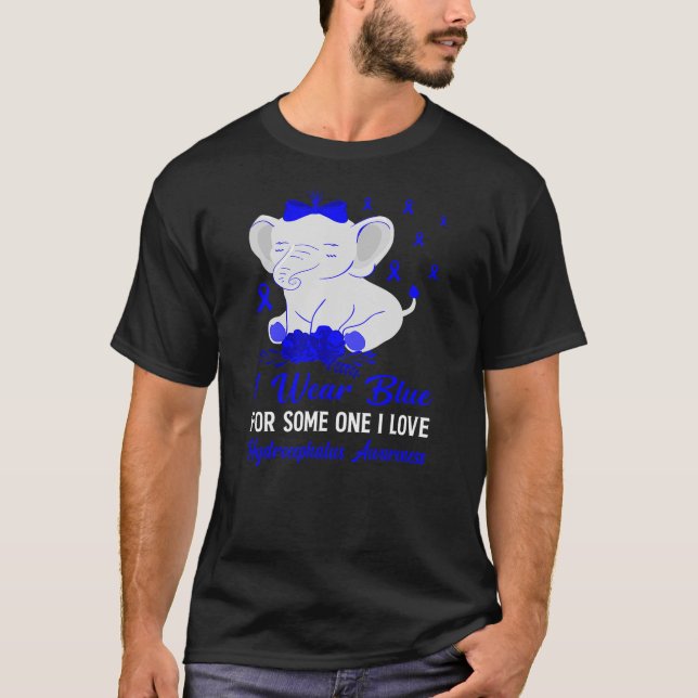 Hydrocephalus Awareness Blue Ribbon Cute Elephant  T-Shirt (Front)