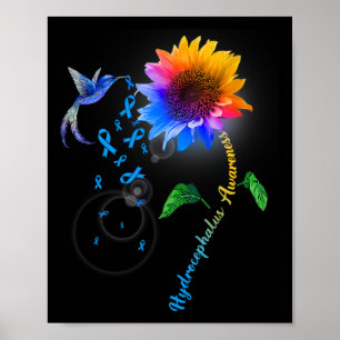 Hydrocephalus Awareness Blue Sunflower Hummingbird Poster