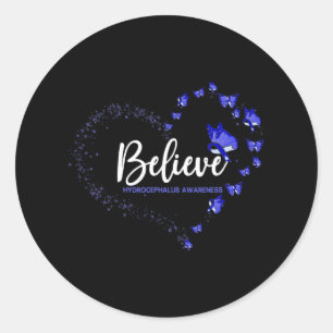 Hydrocephalus Awareness Butterfly Believe Classic Round Sticker