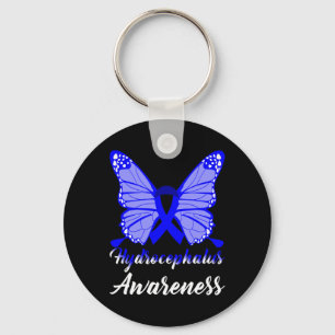 Hydrocephalus Awareness Butterfly Blue Ribbon Supp Key Ring