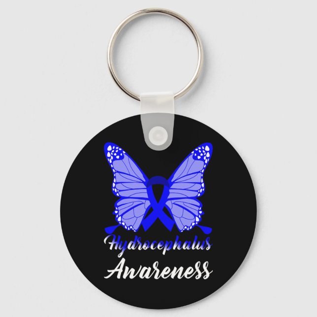 Hydrocephalus Awareness Butterfly Blue Ribbon Supp Key Ring (Front)