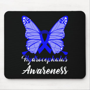 Hydrocephalus Awareness Butterfly Blue Ribbon Supp Mouse Mat