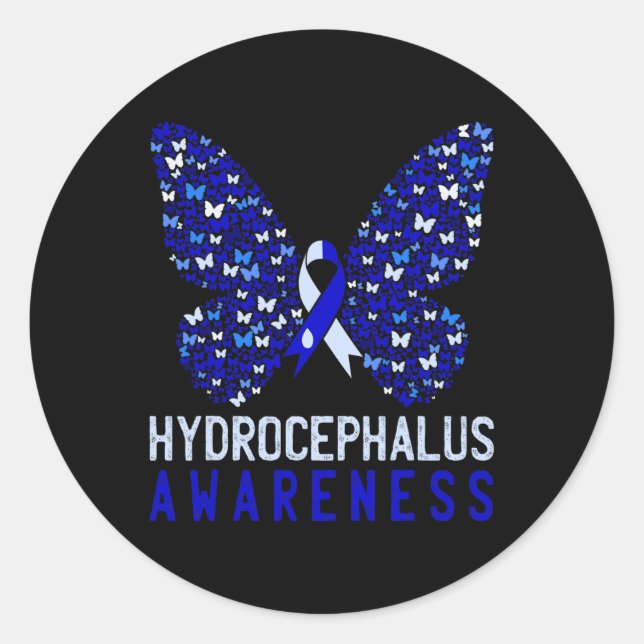 Hydrocephalus Awareness Month Blue Ribbon Support  Classic Round Sticker (Front)