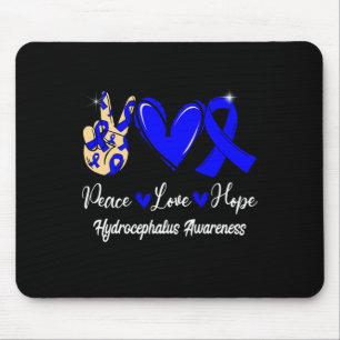Hydrocephalus Awareness Peace Love Hope Blue Ribbo Mouse Mat