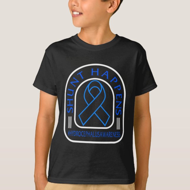 Hydrocephalus Awareness Shunt Happens Blue Ribbon  T-Shirt (Front)